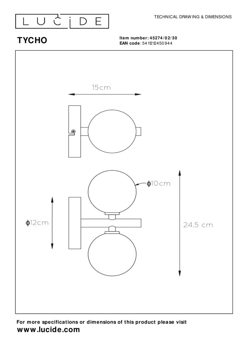 Lucide TYCHO - Nástenné svietidlo - 2xG9 - Čierne